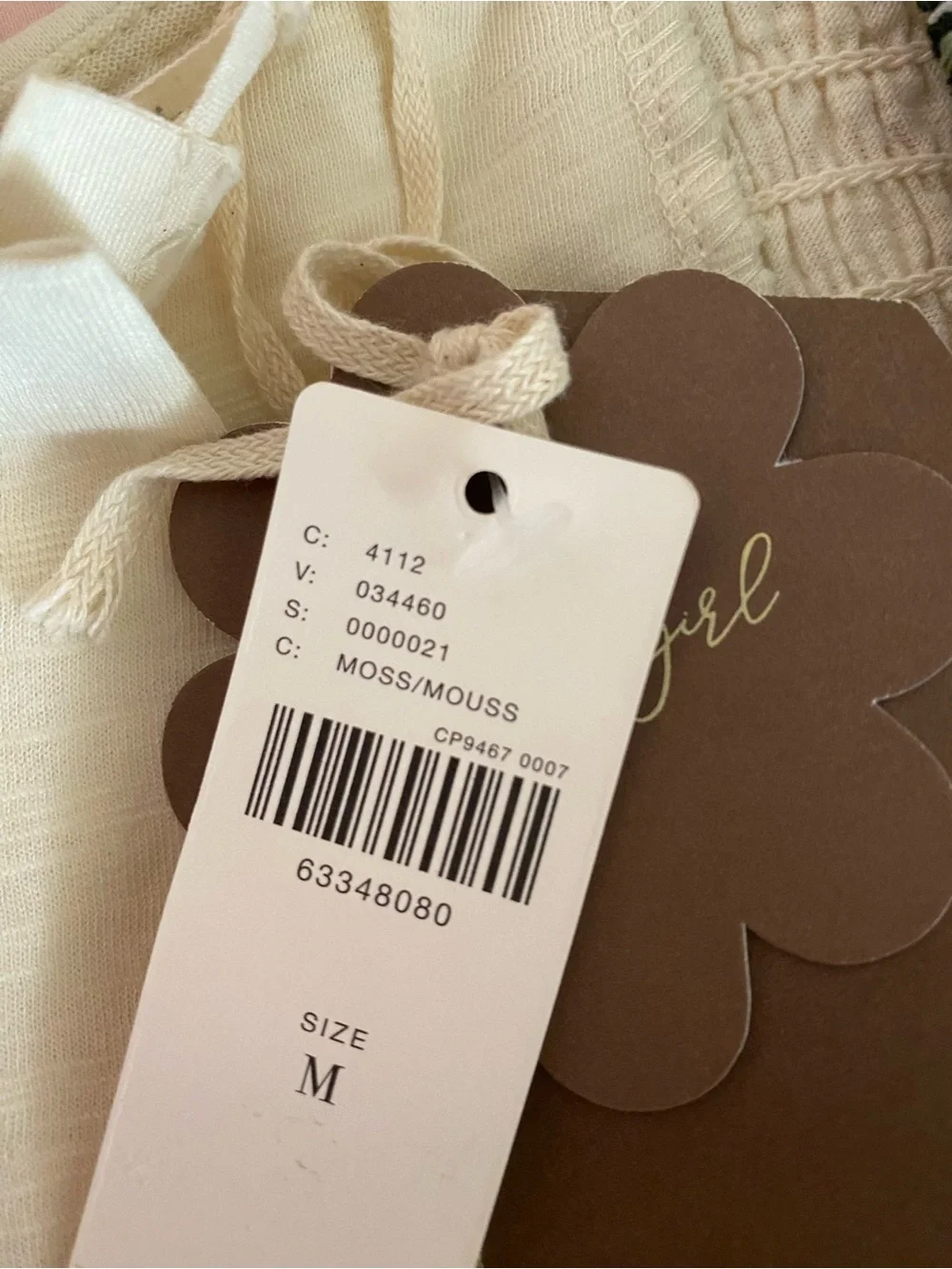 Anthropologie Cream Cropped Square-Neck Top with Olive Floral Sleeves